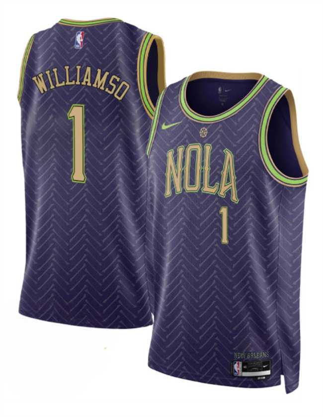 Mens New Orleans Pelicans #1 Zion Williamson Purple 2024-25 City Ediiton Stitched Jersey Dzhi->new orleans pelicans->NBA Jersey